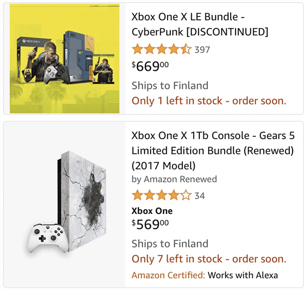 Price of the Xbox One X on Amazon